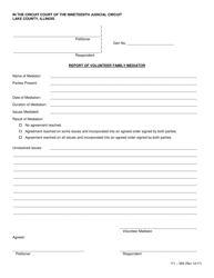 Document preview: Form 171-369 Report of Volunteer Family Mediator - Lake County, Illinois