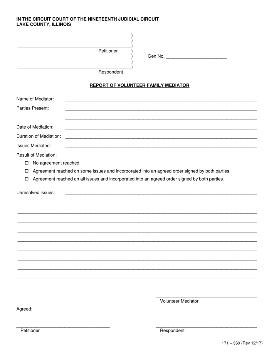 Form 171-369 Report of Volunteer Family Mediator - Lake County, Illinois, Page 1