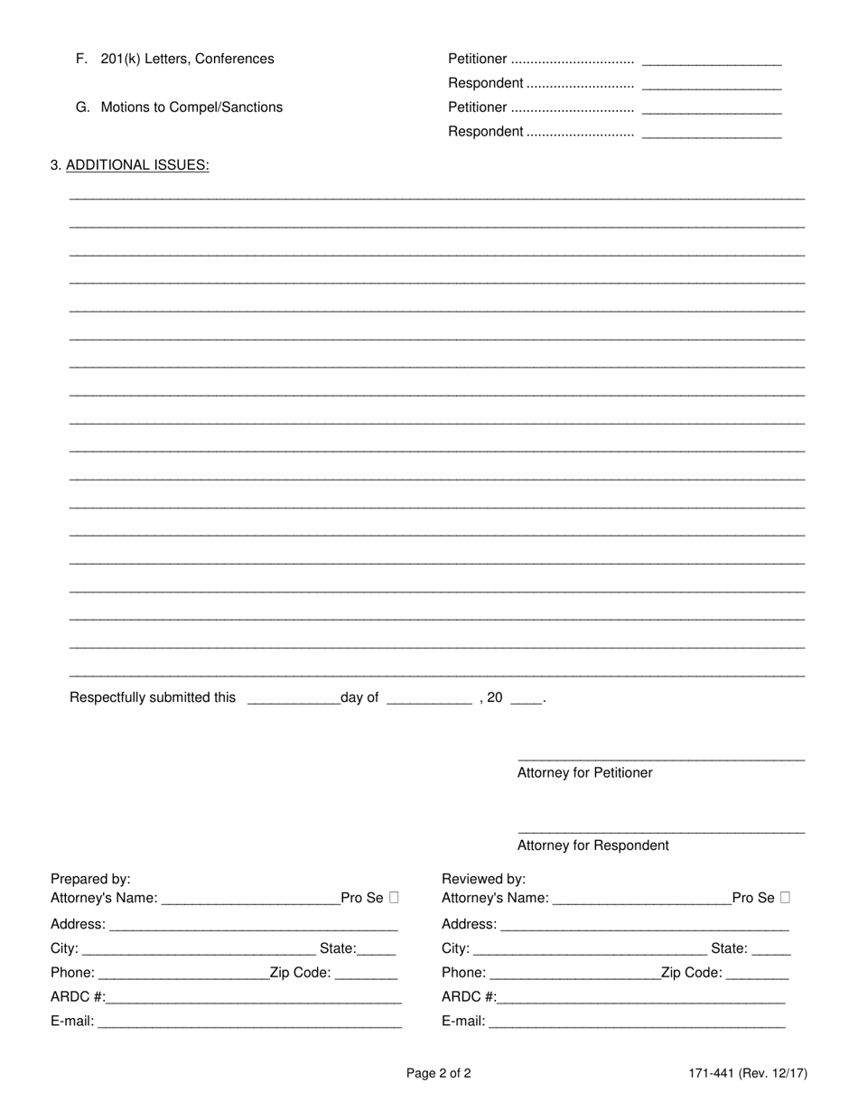 Form 171-441 Subsequent Case Management Conference Form - Lake County, Illinois, Page 2