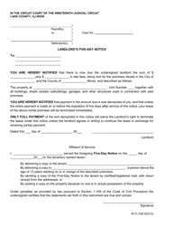 Form 171-528 Landlord's Five-Day Notice - Lake County, Illinois
