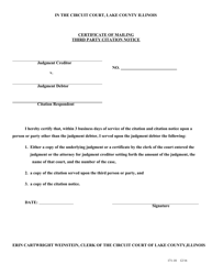 Form 171-18 Certificate of Mailing Third Party Citation Notice - Lake County, Illinois