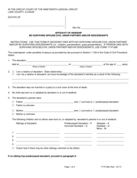 Document preview: Form 171P-26A Affidavit of Heirship No Surviving Spouse/Civil Union Partner and/or Descendants - Lake County, Illinois
