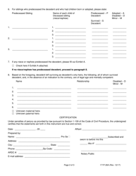 Form 171P-26A Affidavit of Heirship No Surviving Spouse/Civil Union Partner and/or Descendants - Lake County, Illinois, Page 2