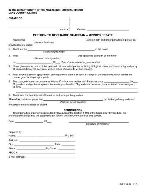 Form 171P-299 Petition to Discharge Guardian - Minor's Estate - Lake County, Illinois