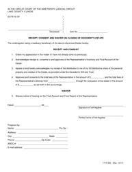 Document preview: Form 171P-205 Receipt, Consent and Waiver on Closing of Decedent's Estate - Lake County, Illinois