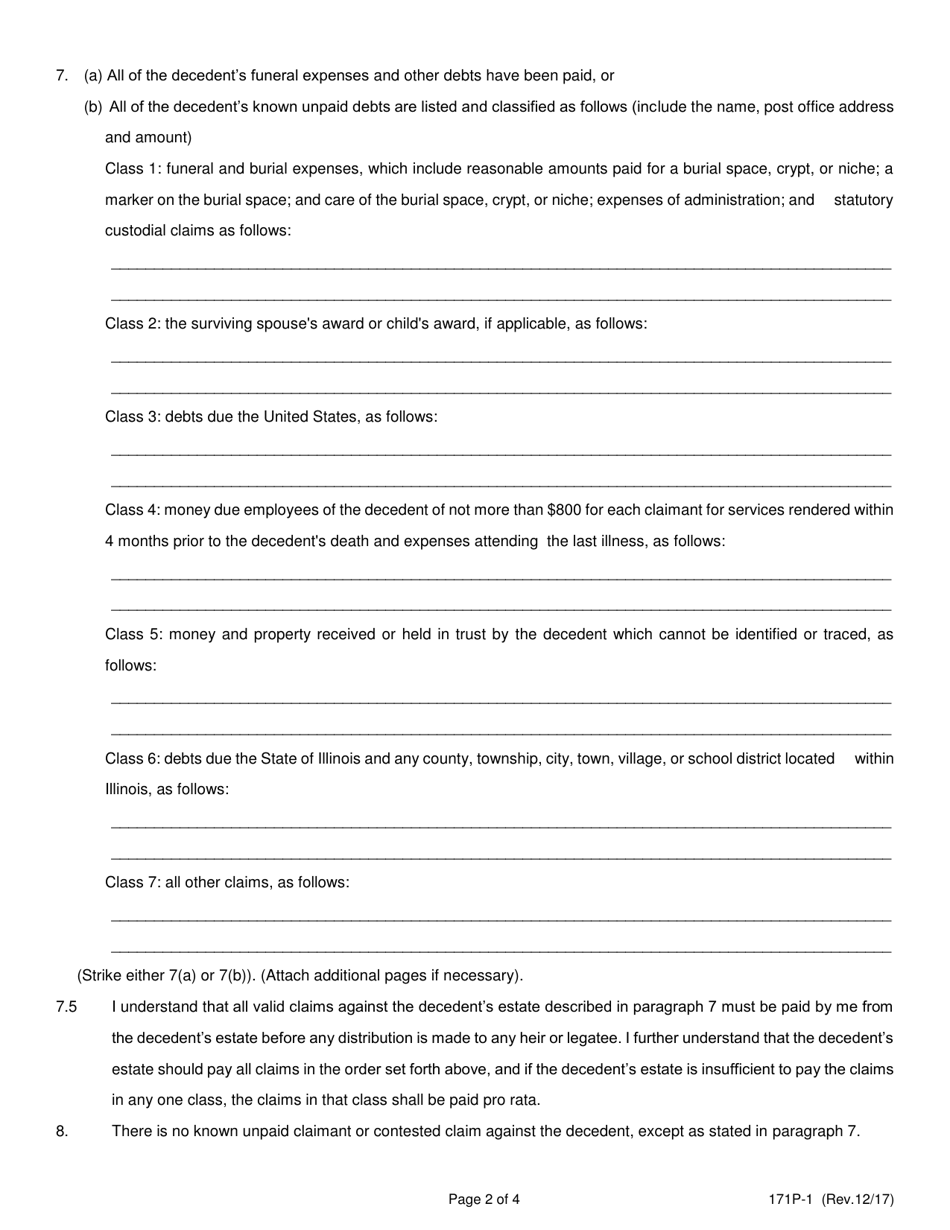Form 171P-1 Small Estate Affidavit ($100,000 and Under) - Lake County, Illinois, Page 2
