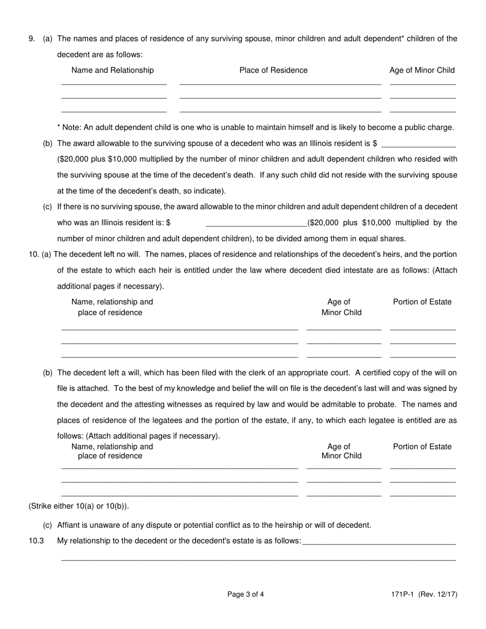 Form 171P-1 Small Estate Affidavit ($100,000 and Under) - Lake County, Illinois, Page 3