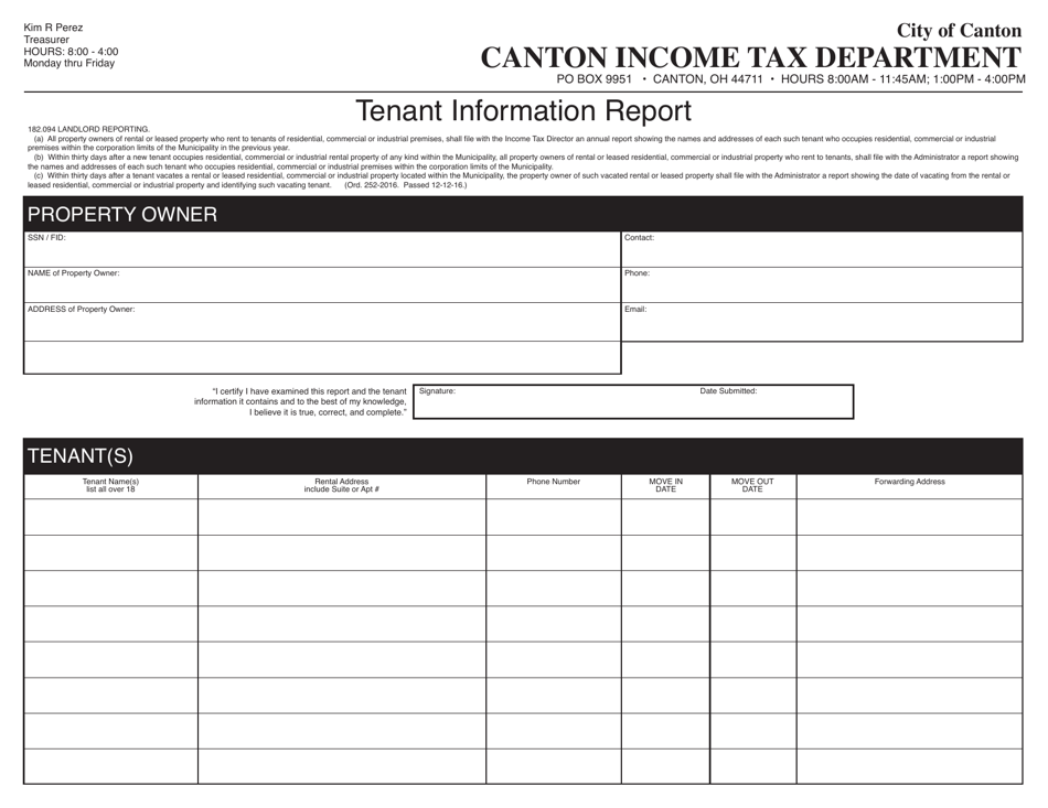 Tenant Information Report - City of Canton, Ohio, Page 1