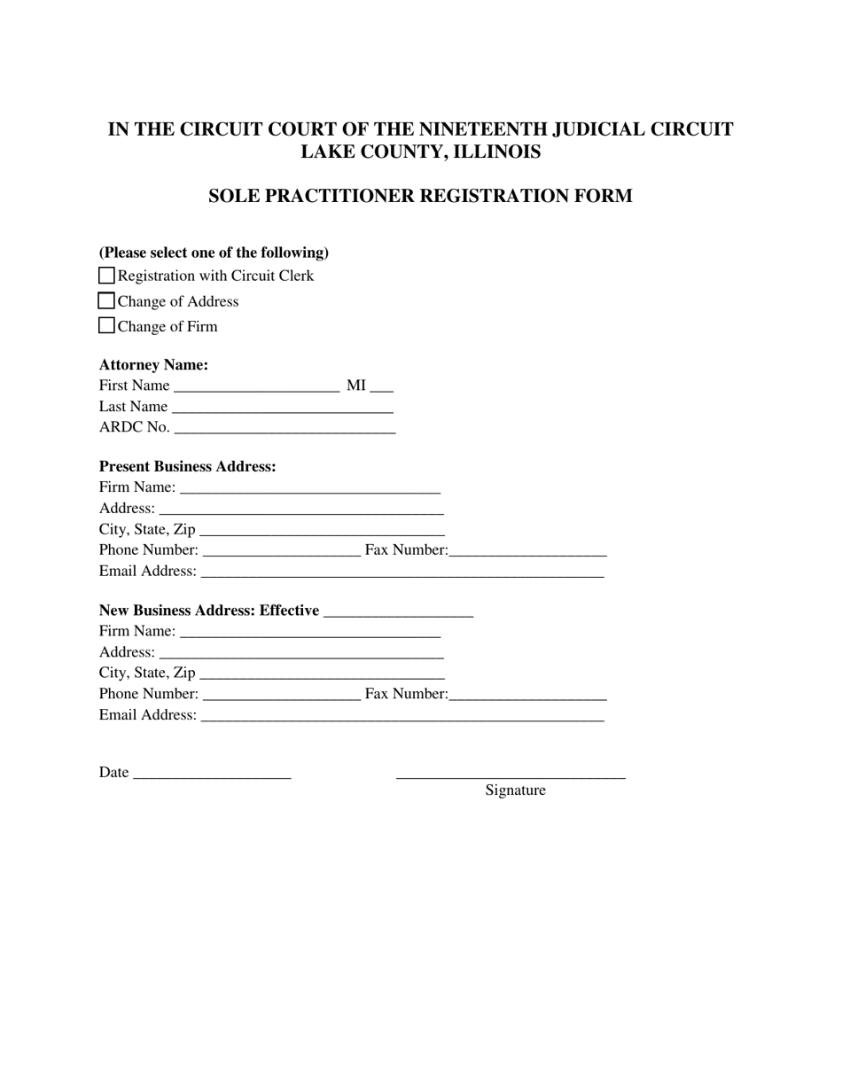 Sole Practitioner Registration Form - Lake County, Illinois, Page 1