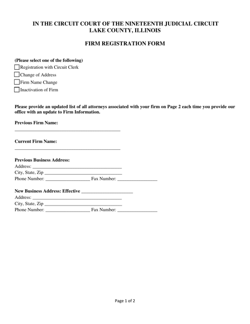 Firm Registration Form - Lake County, Illinois Download Pdf