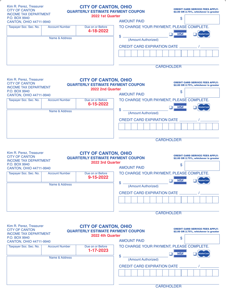 Quarterly Estimate Payment Coupon - City of Canton, Ohio, Page 1