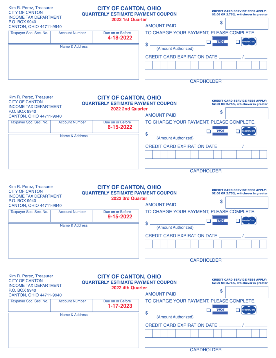 2022 City of Canton, Ohio Quarterly Estimate Payment Coupon - Fill Out ...
