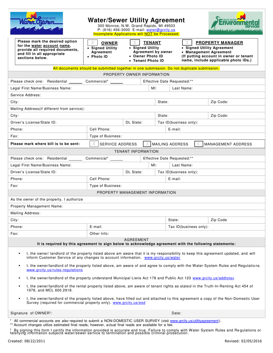 Water / Sewer Utility Agreement - City of Grand Rapids, Michigan, Page 1