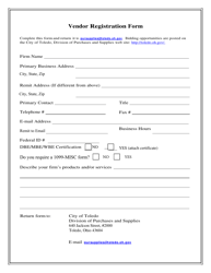 Document preview: Vendor Registration Form - City of Toledo, Ohio