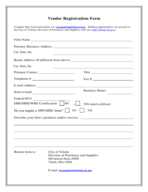Vendor Registration Form - City of Toledo, Ohio