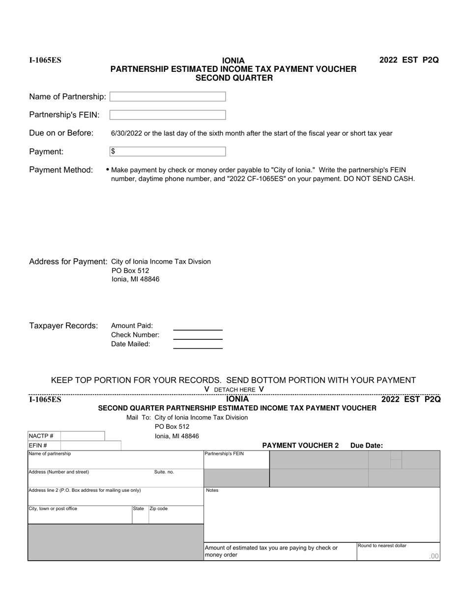 Form I-1065ES Partnership Estimated Income Tax Payment Voucher - City of Ionia, Michigan, Page 2