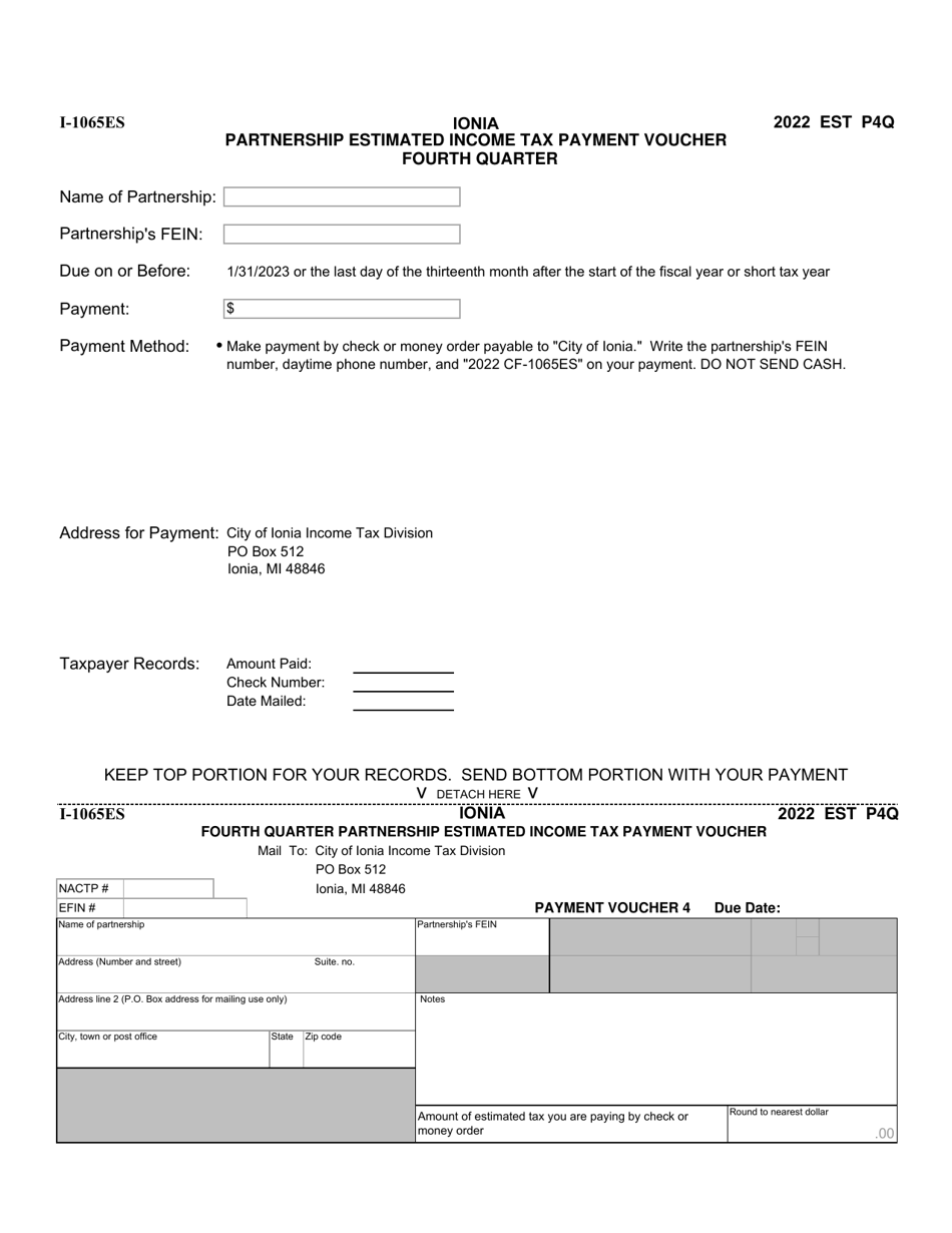 Form I-1065ES Partnership Estimated Income Tax Payment Voucher - City of Ionia, Michigan, Page 4