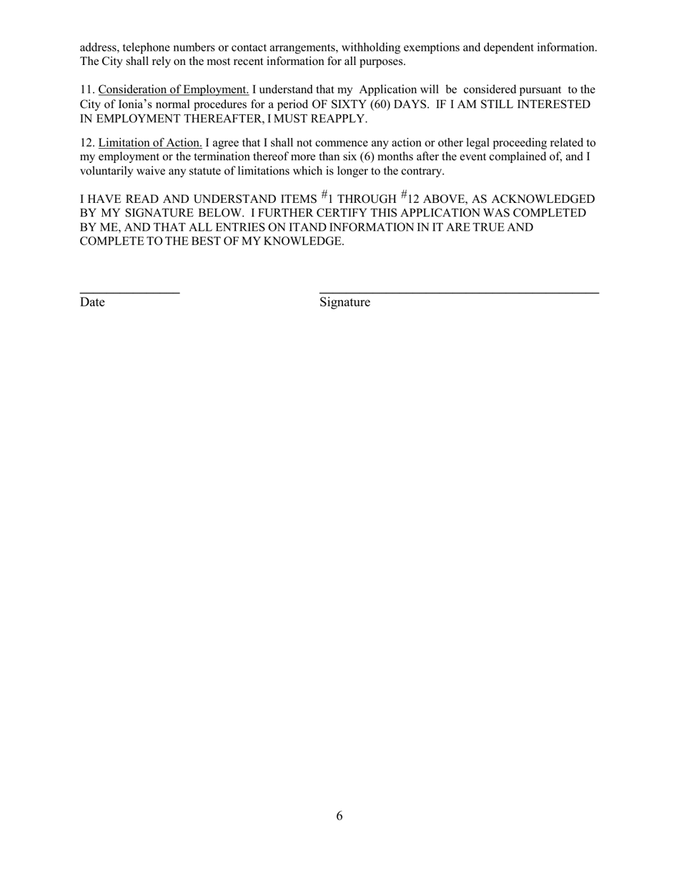 Application for Employment - City of Ionia, Michigan, Page 6
