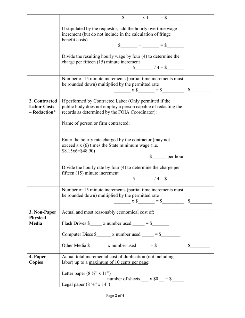 Foia Fee Itemization Form - City of Ionia, Michigan, Page 2