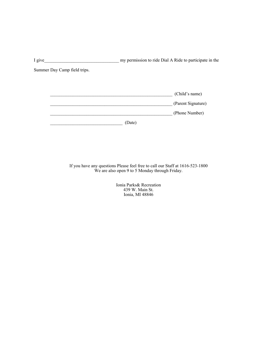 Day Camp Registration Form - City of Ionia, Michigan, Page 4