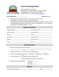 Document preview: Fence Permit Application - City of Ionia, Michigan
