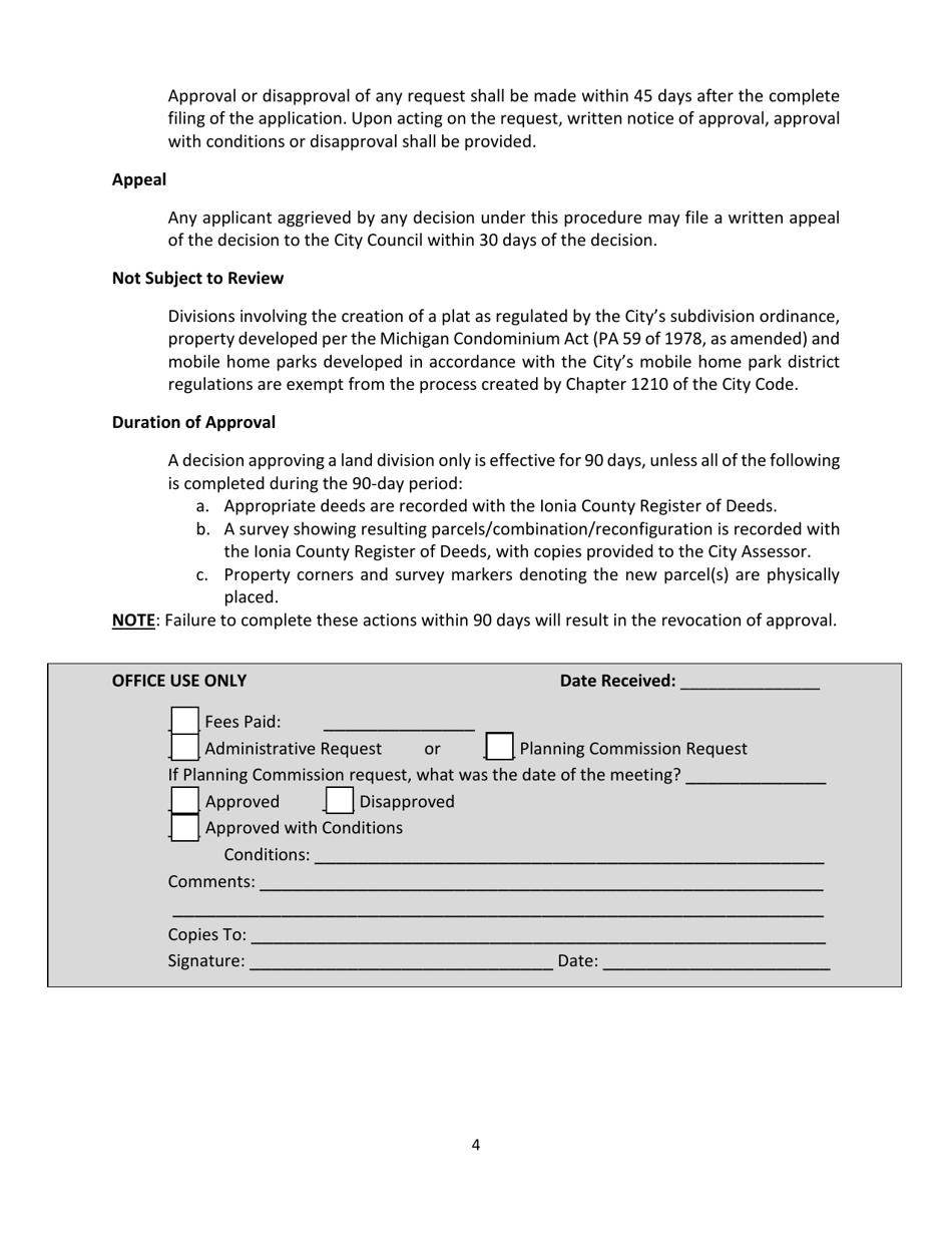 Lot Split, Lot Combination, and Lot Reconfiguration Application - City of Ionia, Michigan, Page 4