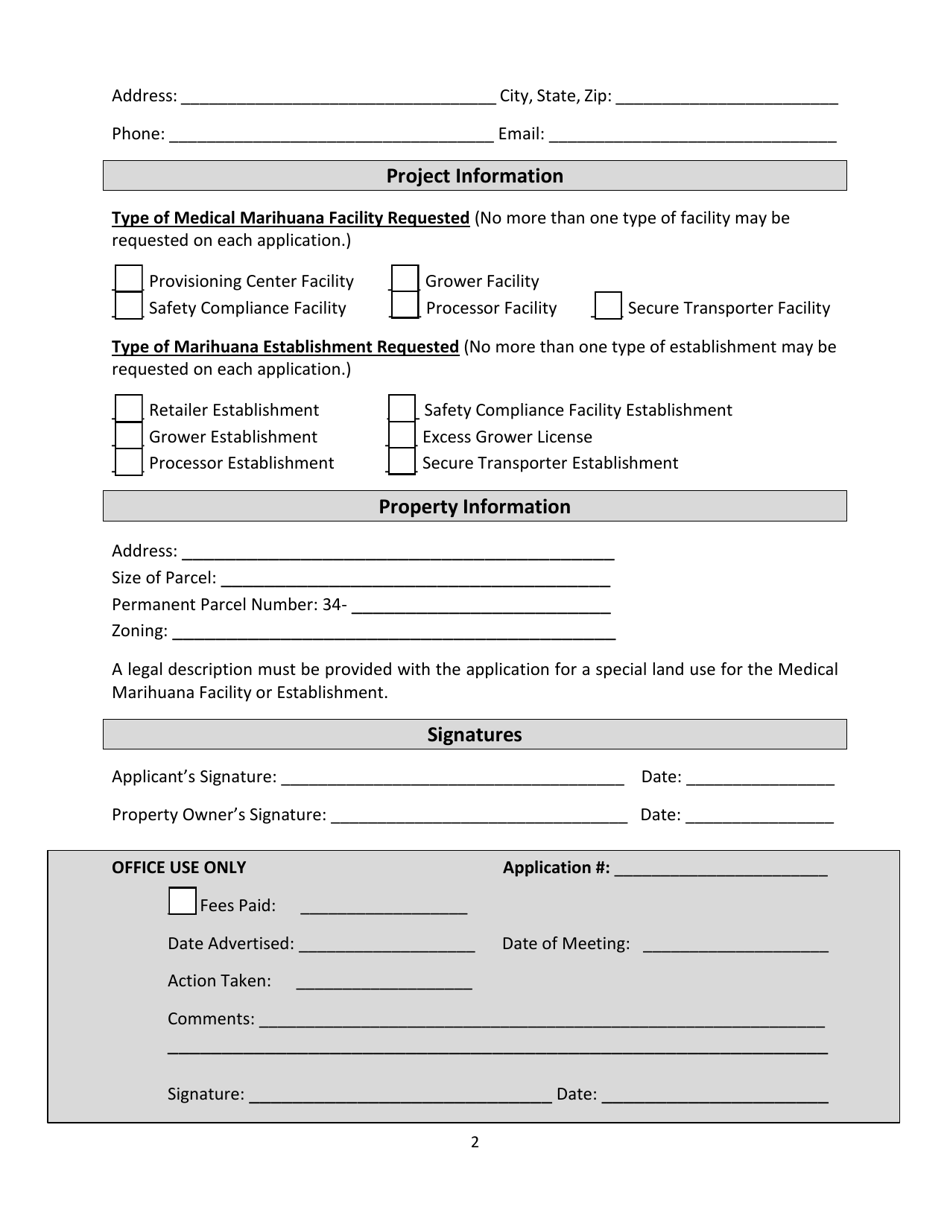 Medical Marihuana Facilities  Marihuana Establishments Application - City of Ionia, Michigan, Page 2