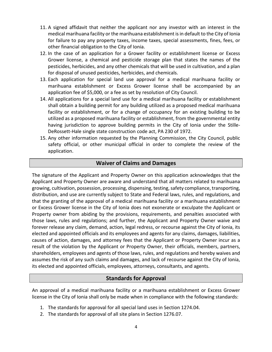 Medical Marihuana Facilities  Marihuana Establishments Application - City of Ionia, Michigan, Page 4