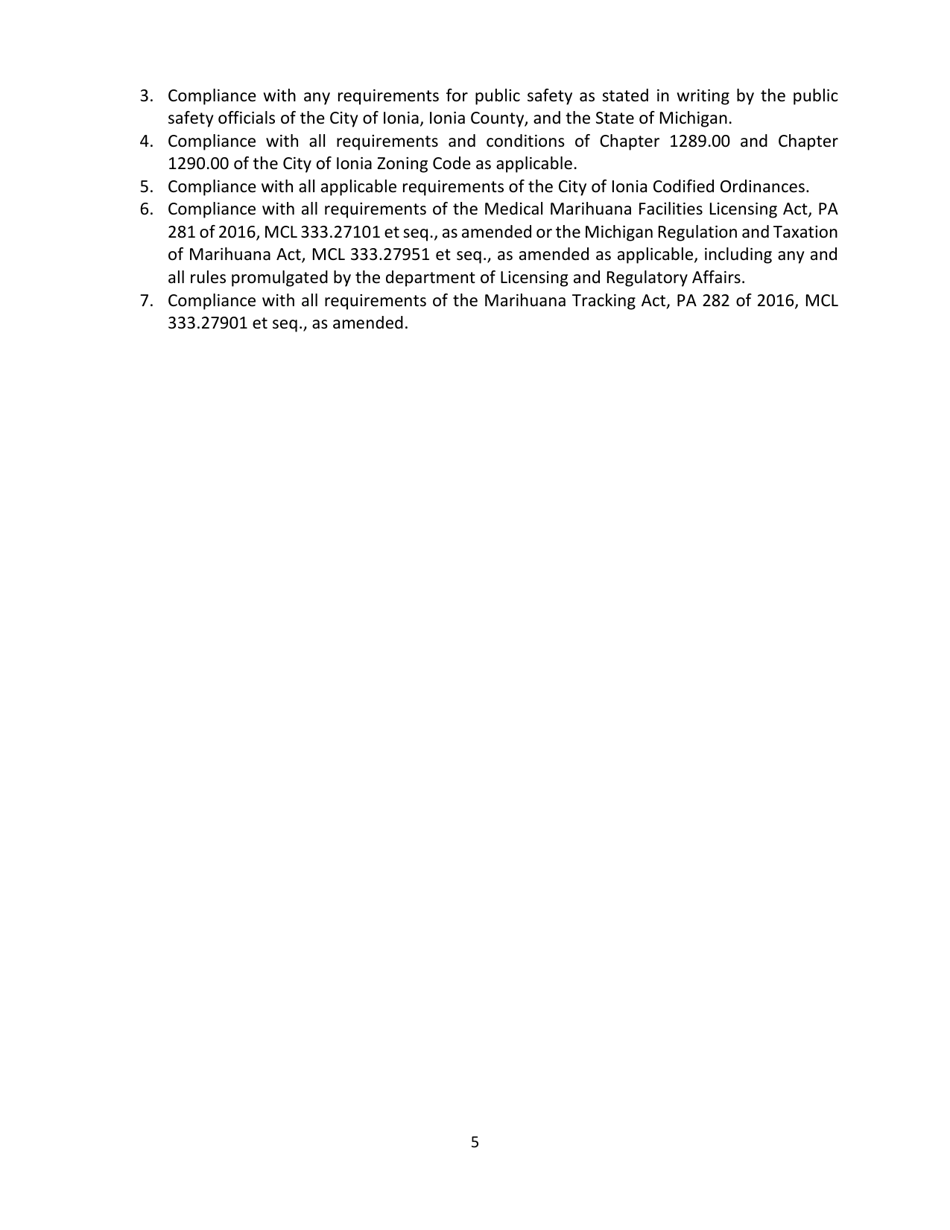 Medical Marihuana Facilities  Marihuana Establishments Application - City of Ionia, Michigan, Page 5