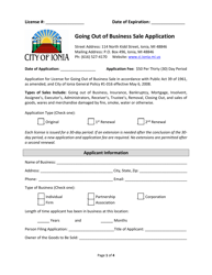 Document preview: Going out of Business Sale Application - City of Ionia, Michigan