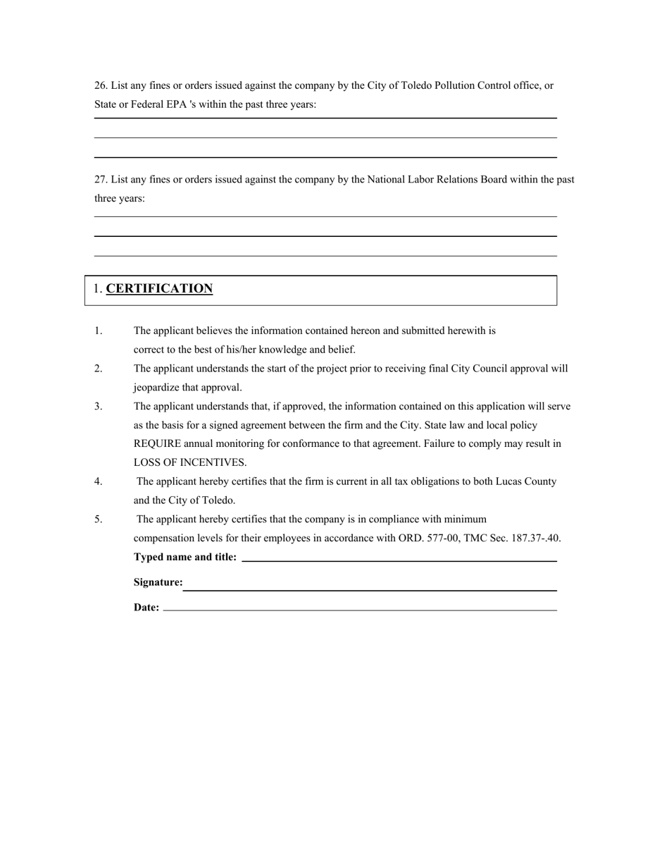 City of Toledo, Ohio Enterprise Zone Tax Abatement Application Fill Out, Sign Online and