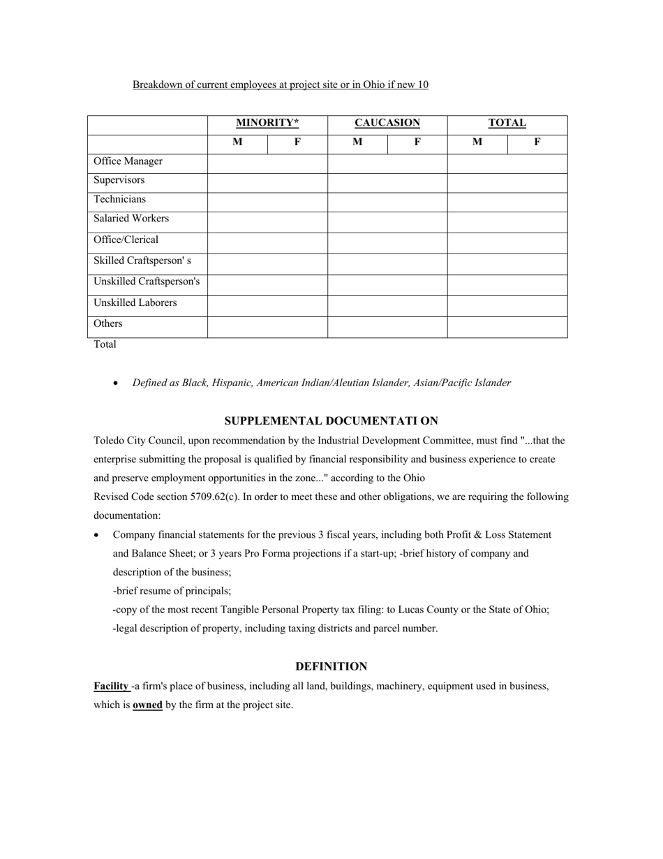 City of Toledo, Ohio Enterprise Zone Tax Abatement Application Fill Out, Sign Online and