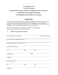 Enterprise Development Loan (Edl) Application Form - City of Toledo, Ohio