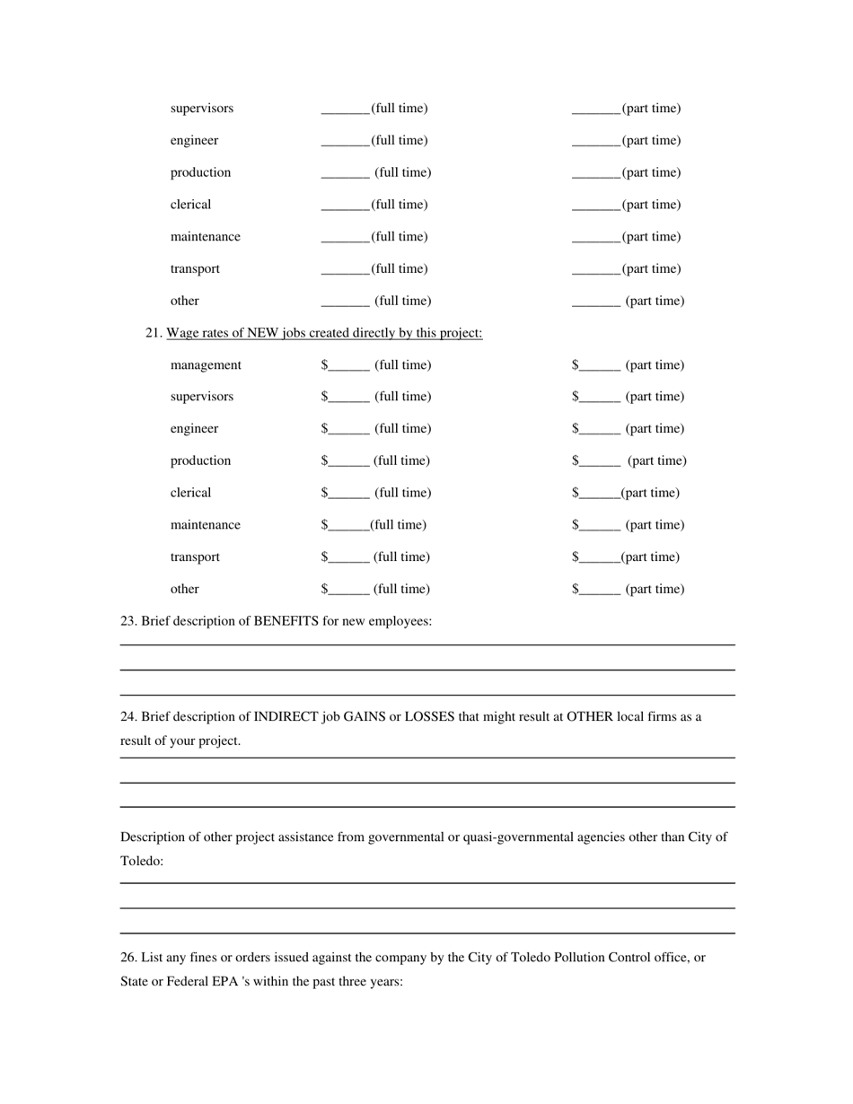 Municipal Job Creation Tax Credit Application - City of Toledo, Ohio, Page 4
