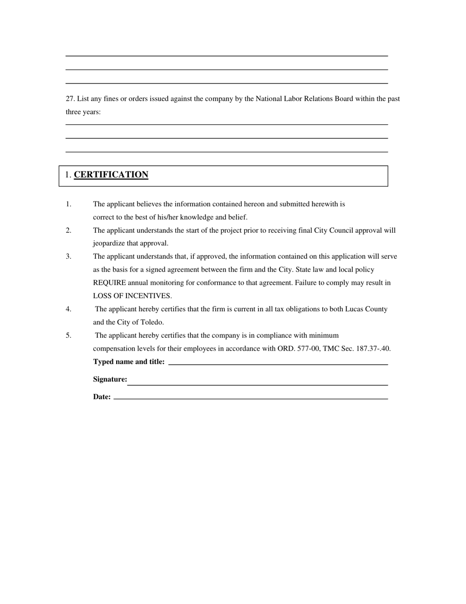Municipal Job Creation Tax Credit Application - City of Toledo, Ohio, Page 5
