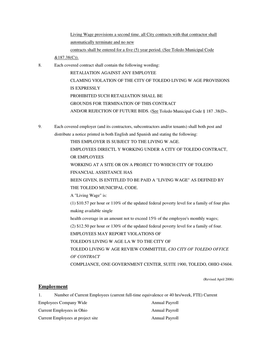 Municipal Job Creation Tax Credit Application - City of Toledo, Ohio, Page 7