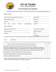 Home Remodelers Exam Application - City of Toledo, Ohio, Page 2