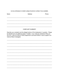 Public Complaint Form - City of Warren, Ohio, Page 2