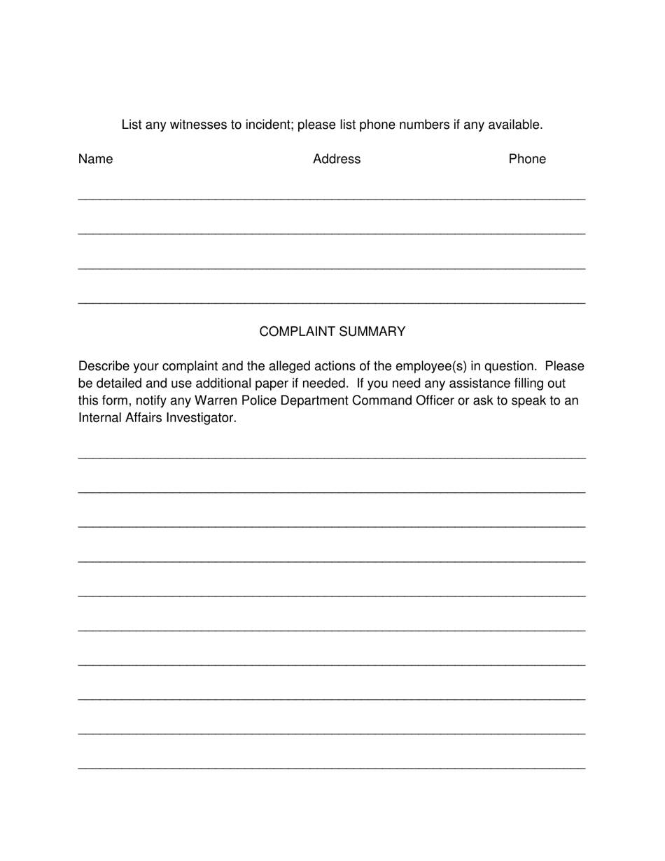 Public Complaint Form - City of Warren, Ohio, Page 2
