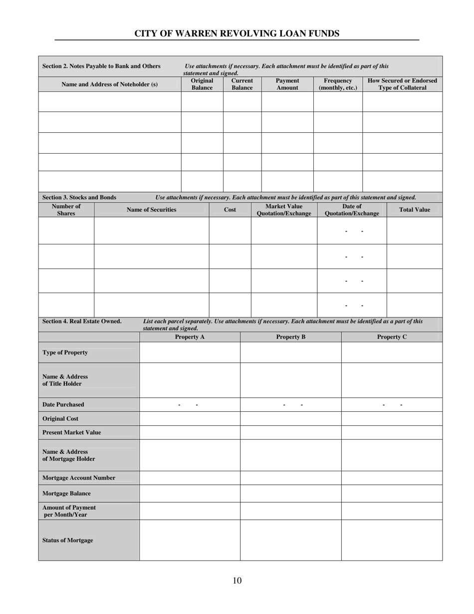 Revolving Loan Funds Application Forms - City of Warren, Ohio, Page 10