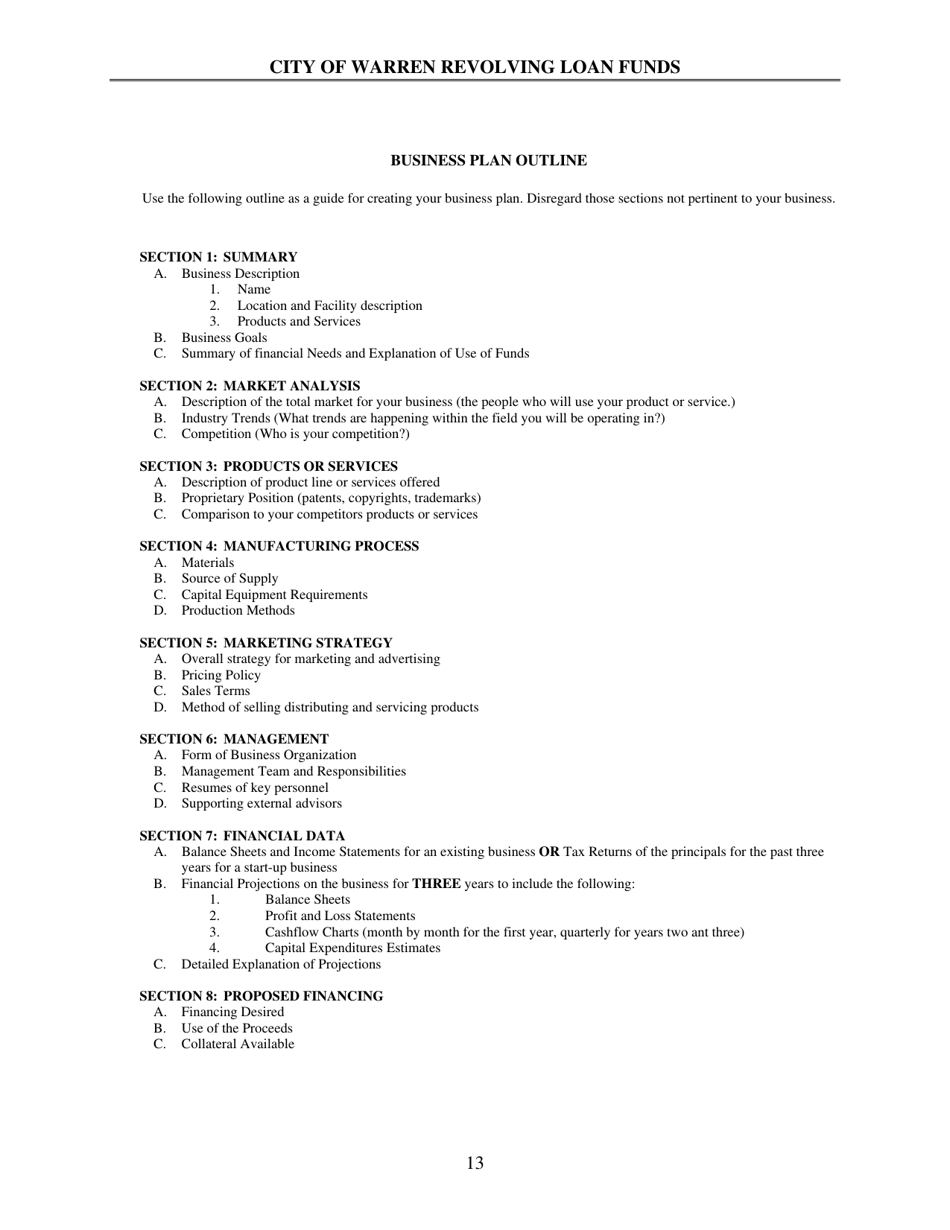 Revolving Loan Funds Application Forms - City of Warren, Ohio, Page 13