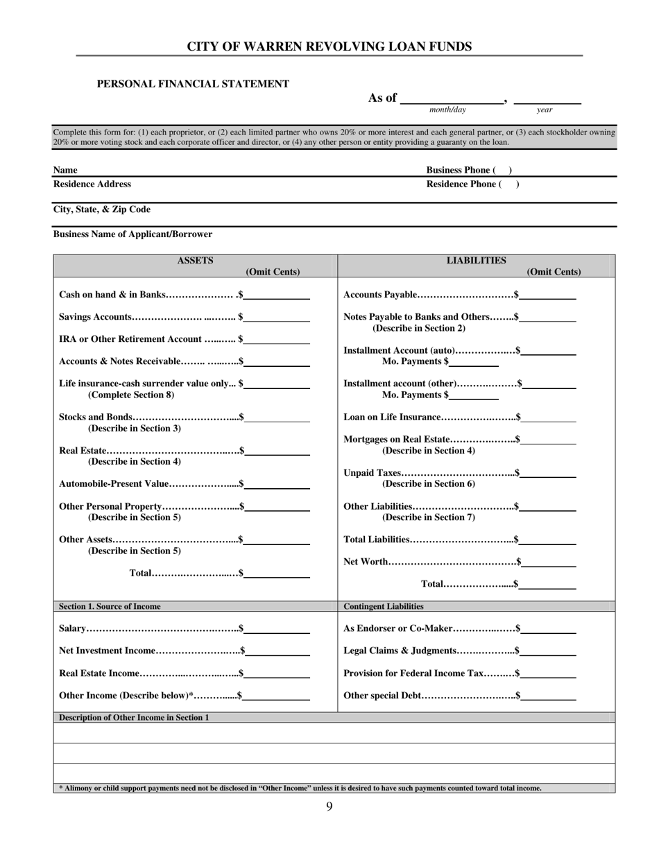 City of Warren, Ohio Revolving Loan Funds Application Forms - Fill Out ...