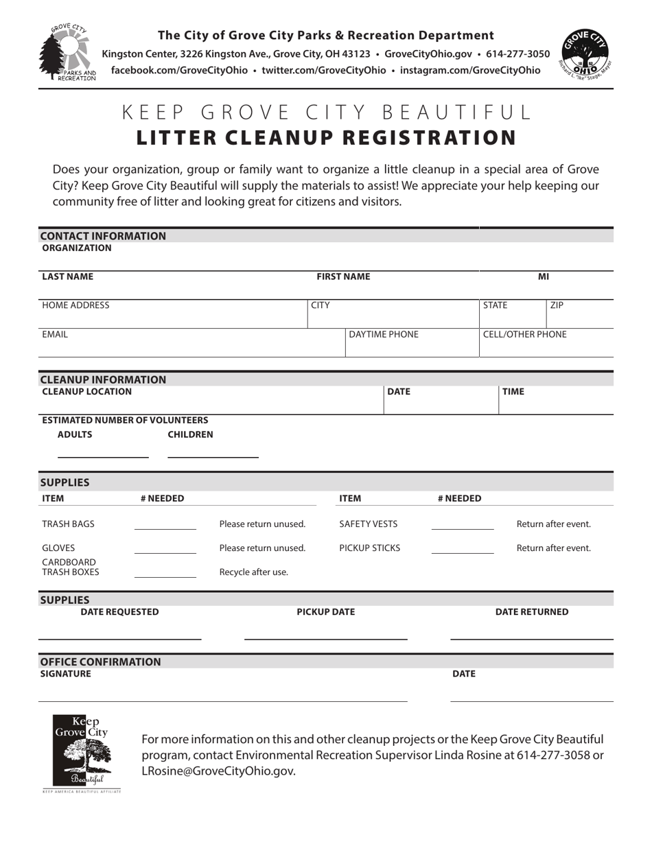 Litter Cleanup Registration - Grove City, Ohio, Page 1