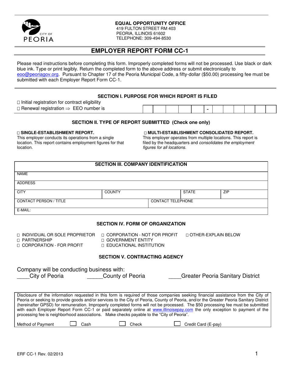 Form CC-1 Employer Report Form - City of Peoria, Illinois, Page 1