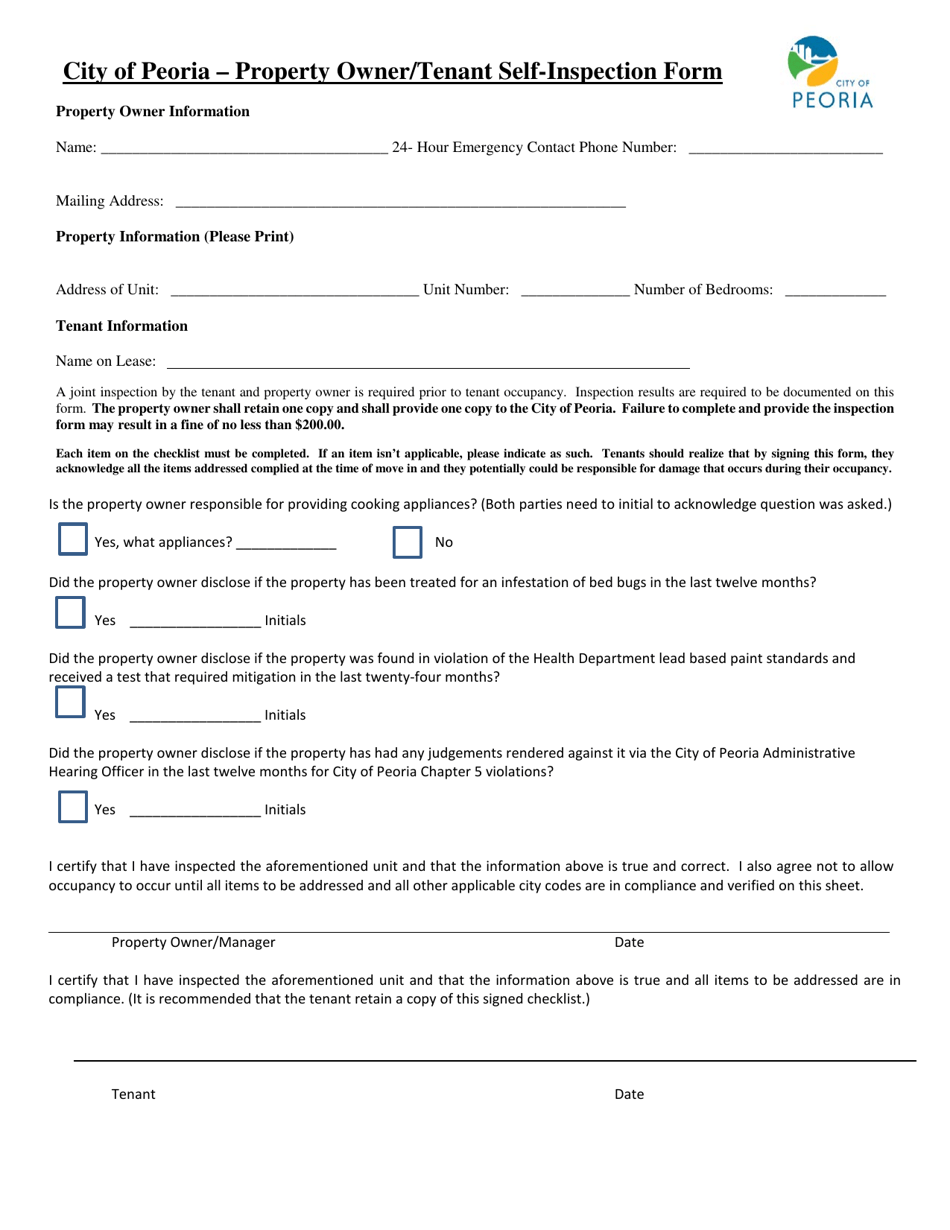 Property Owner / Tenant Self-inspection Form - City of Peoria, Illinois, Page 1