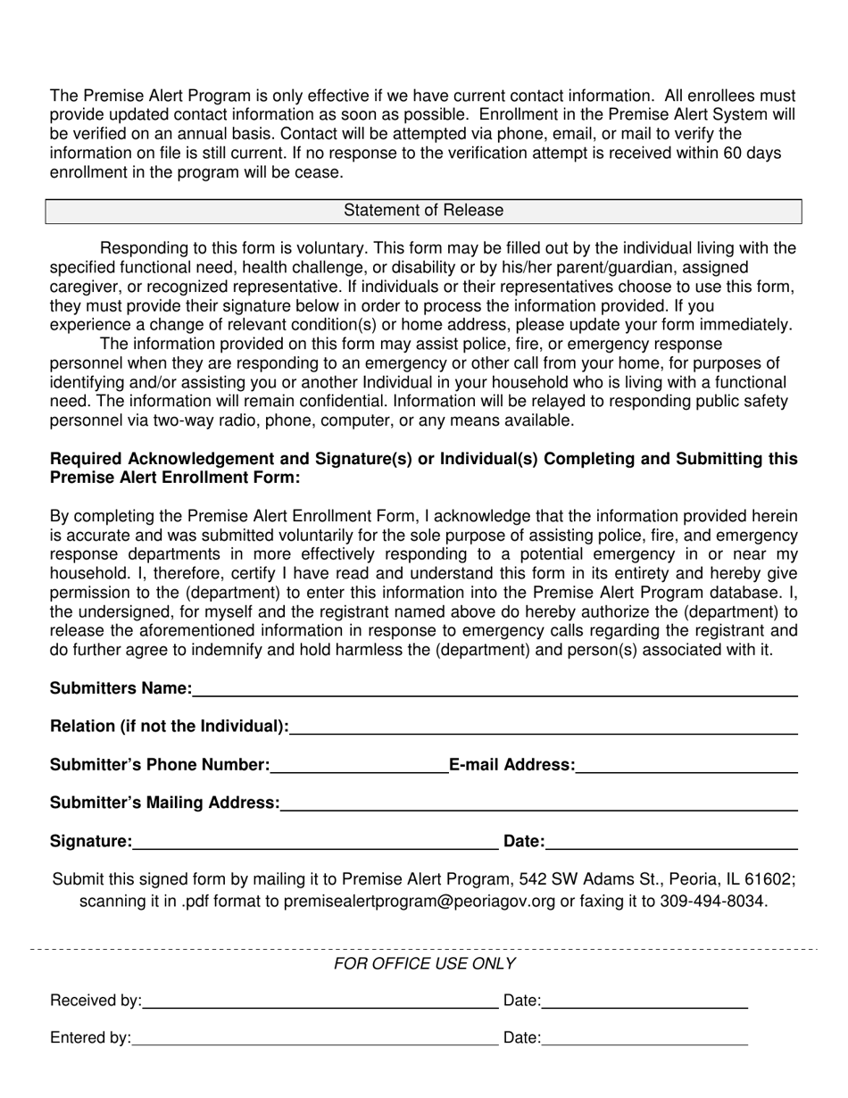 Premise Alert Program Enrollment Form - Peoria County, Illinois, Page 5