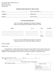 Document preview: Senior Citizen Discount Application - City of Warren, Ohio