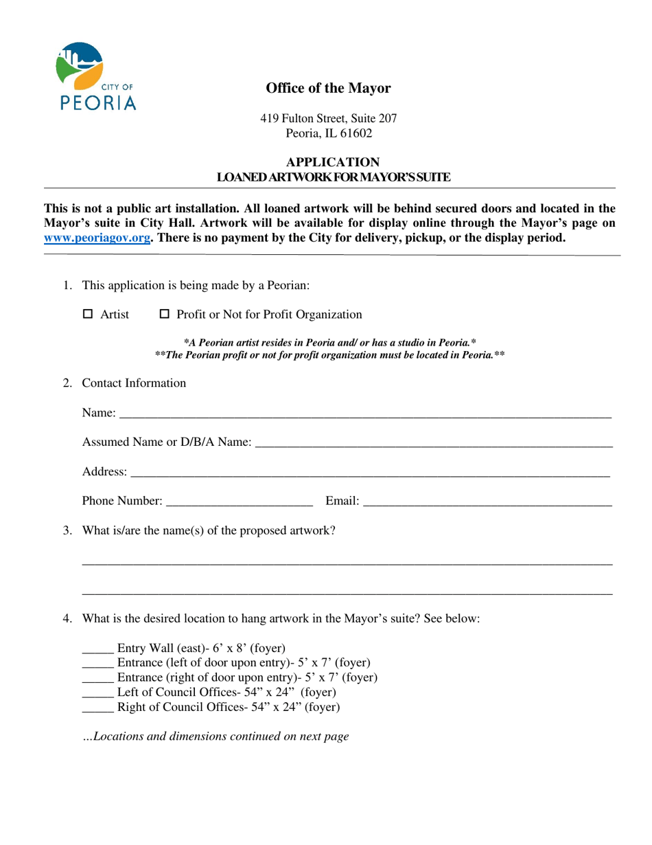 City of Peoria, Illinois Application Loaned Artwork for Mayor's Suite