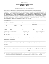 Document preview: Application for Examination - City of Warren, Ohio