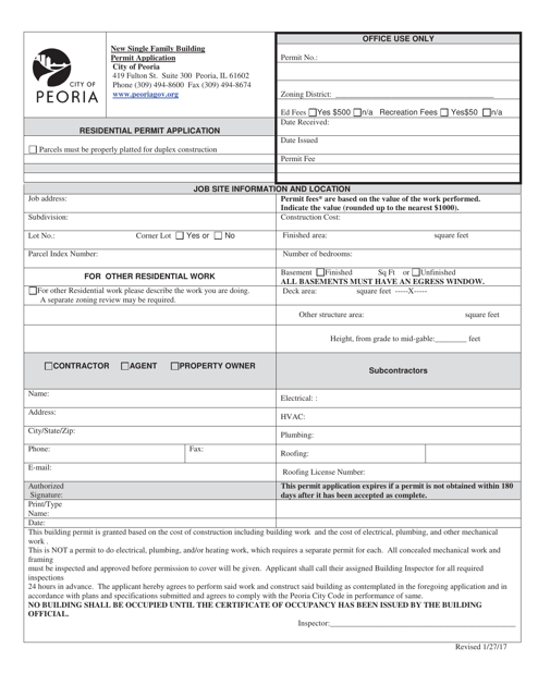 New Single Family Building Permit Application - City of Peoria, Illinois Download Pdf